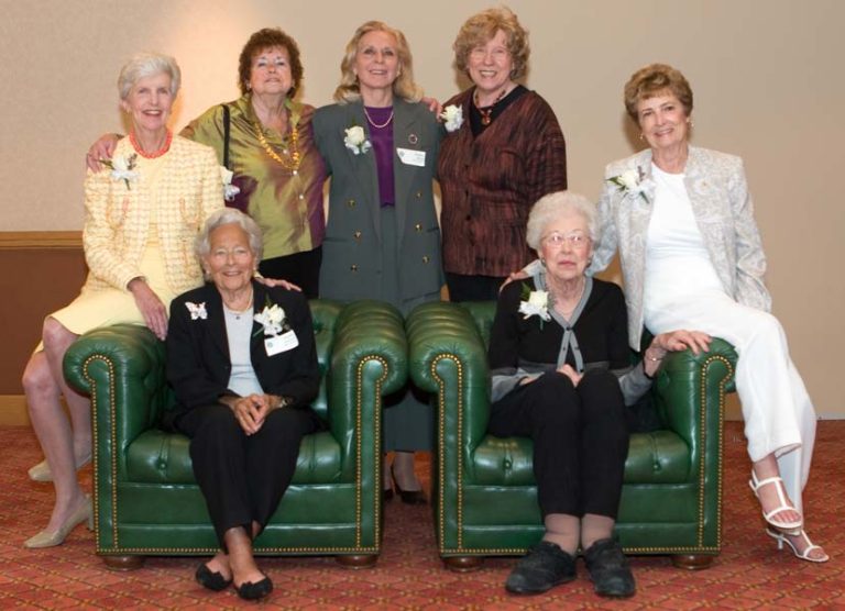 Columbus Metropolitan Clube founders Mary Lazarus, Phyllis Greene, Harriet M. Bracken, Lou J. Briggs, K. Sue Foley; Seated: Dorothy Reynolds, Nodine Miller